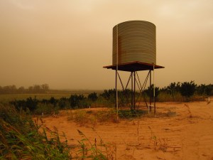 Water tank Water tank in the dust storm