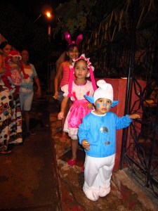 Trick or treaters in the street