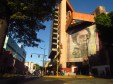 Simon Bolivar, plastered larger than life on a building wall