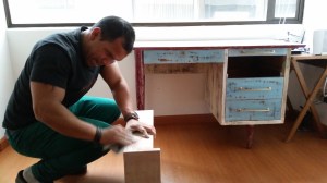 Straight to work sanding the hideous paint back